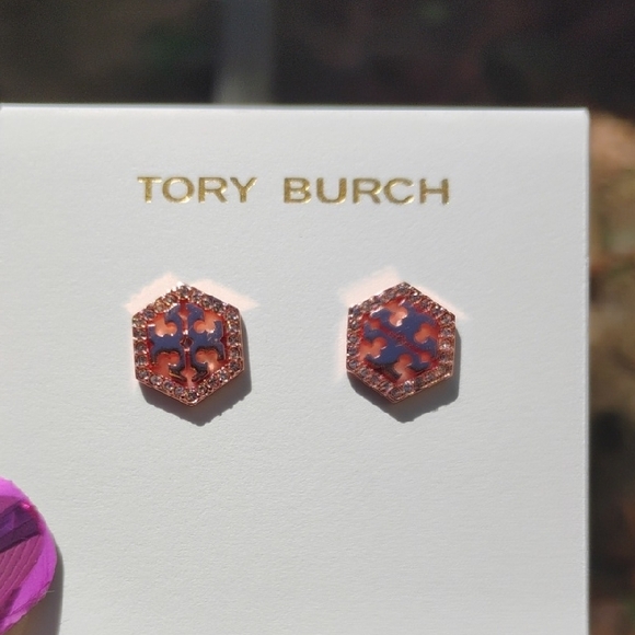 Tory Burch Jewelry - Tory Burch Hexagon Stud Earrings - Red and Gold
